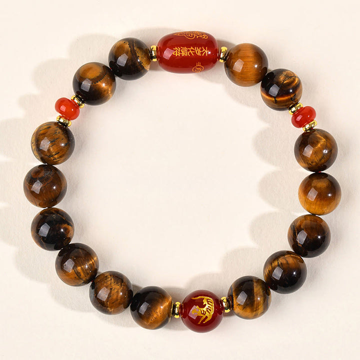 Pulsera protectora de ágata roja con ojo de tigre natural y Buddha Stones del zodiaco chino (12 unidades). - 10 mm (circunferencia de la muñeca 16-17 cm) - Tigre - image 22
