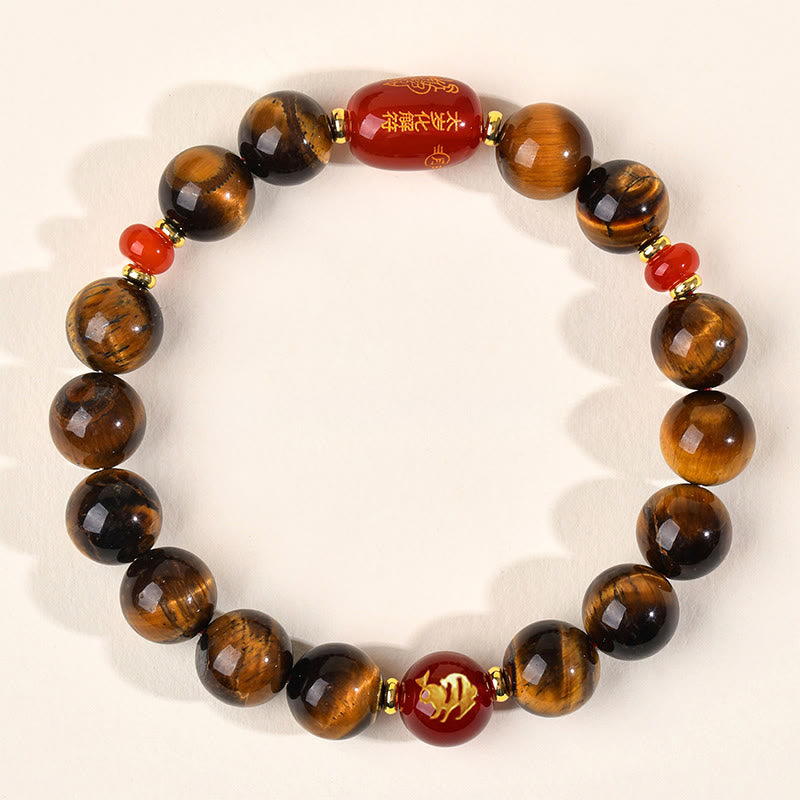 Pulsera protectora de ágata roja con ojo de tigre natural y Buddha Stones del zodiaco chino (12 unidades). - 10 mm (circunferencia de la muñeca 16-17 cm) - Conejo - image 23