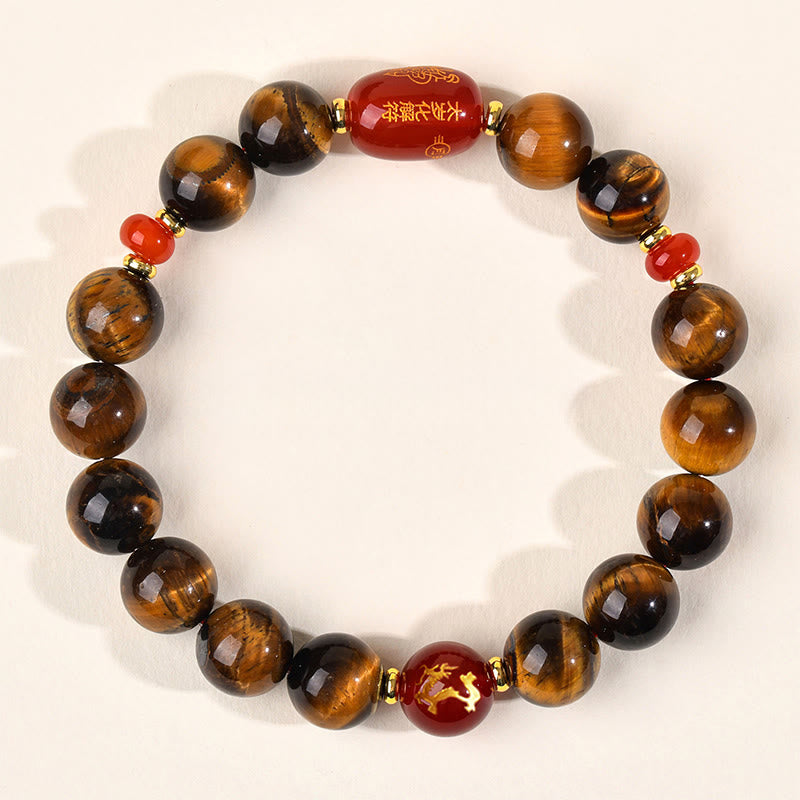 Pulsera protectora de ágata roja con ojo de tigre natural y Buddha Stones del zodiaco chino (12 unidades). - 10 mm (circunferencia de la muñeca 16-17 cm) - Dragón - image 24