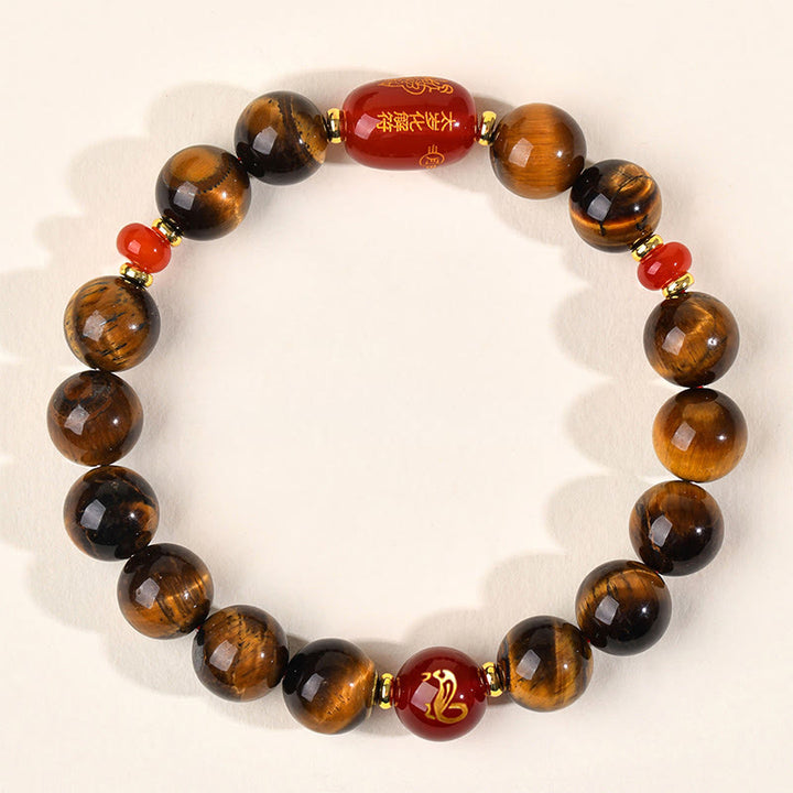 Pulsera protectora de ágata roja con ojo de tigre natural y Buddha Stones del zodiaco chino (12 unidades). - 10 mm (circunferencia de la muñeca 16-17 cm) - Serpiente - image 25
