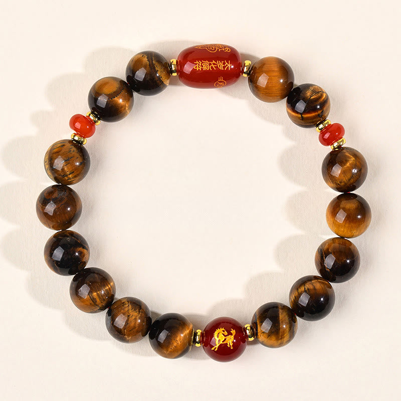 Pulsera protectora de ágata roja con ojo de tigre natural y Buddha Stones del zodiaco chino (12 unidades). - 10 mm (circunferencia de la muñeca 16-17 cm) - Caballo - image 26