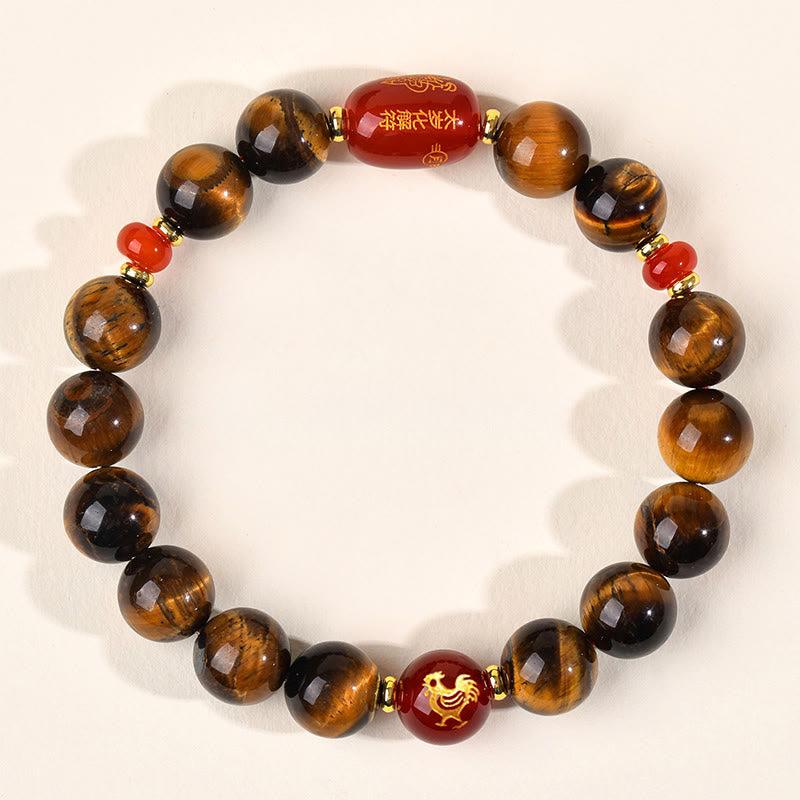 Pulsera protectora de ágata roja con ojo de tigre natural y Buddha Stones del zodiaco chino (12 unidades). - 10 mm (circunferencia de la muñeca 16-17 cm) - Gallo - image 30