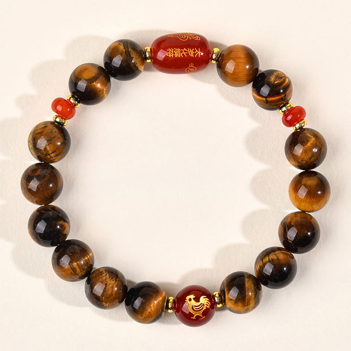 Pulsera protectora de ágata roja con ojo de tigre natural y Buddha Stones del zodiaco chino (12 unidades). - 10 mm (circunferencia de la muñeca 16-17 cm) - Gallo - image 30