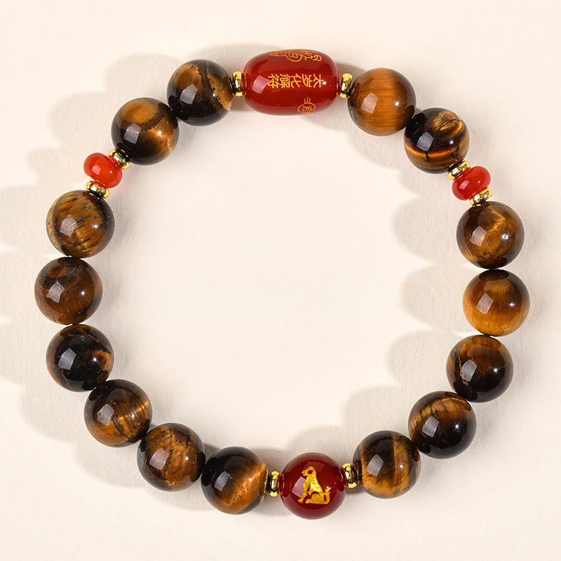 Pulsera protectora de ágata roja con ojo de tigre natural y Buddha Stones del zodiaco chino (12 unidades). - 10 mm (circunferencia de la muñeca 16-17 cm) - Perro - image 31