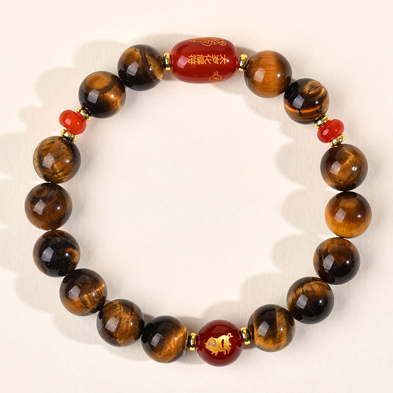 Pulsera protectora de ágata roja con ojo de tigre natural y Buddha Stones del zodiaco chino (12 unidades). - 10 mm (circunferencia de la muñeca 16-17 cm) - Cerdo - image 32