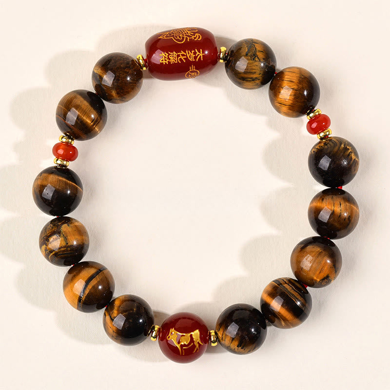 Pulsera protectora de ágata roja con ojo de tigre natural y Buddha Stones del zodiaco chino (12 unidades). - 12 mm (circunferencia de la muñeca 17-18 cm) - Buey - image 34