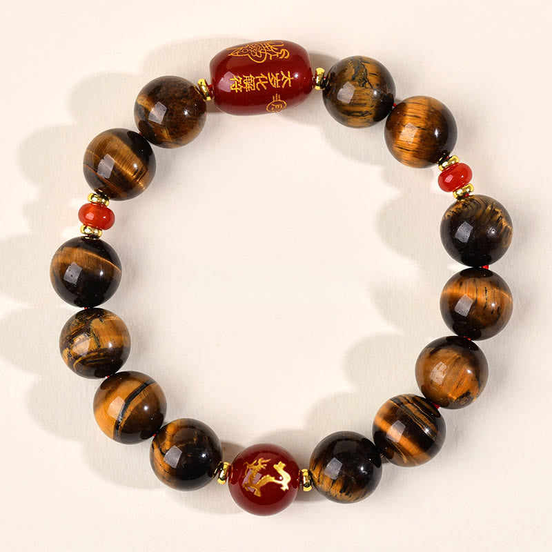 Pulsera protectora de ágata roja con ojo de tigre natural y Buddha Stones del zodiaco chino (12 unidades). - 12 mm (circunferencia de la muñeca 17-18 cm) - Dragón - image 37