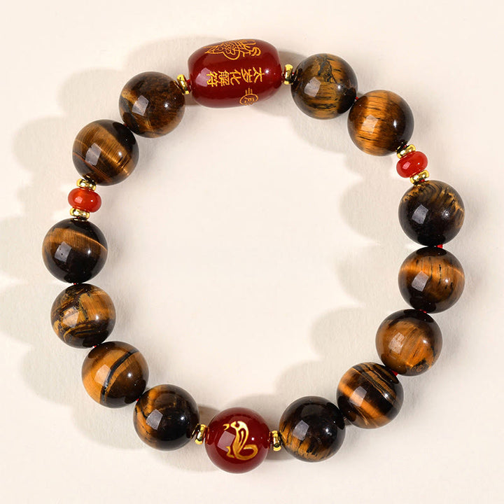 Pulsera protectora de ágata roja con ojo de tigre natural y Buddha Stones del zodiaco chino (12 unidades). - 12 mm (circunferencia de la muñeca 17-18 cm) - Serpiente - image 38