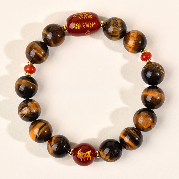 Pulsera protectora de ágata roja con ojo de tigre natural y Buddha Stones del zodiaco chino (12 unidades). - 12 mm (circunferencia de la muñeca 17-18 cm) - Cabra - image 40