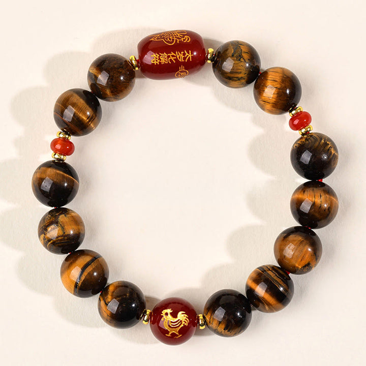Pulsera protectora de ágata roja con ojo de tigre natural y Buddha Stones del zodiaco chino (12 unidades). - 12 mm (circunferencia de la muñeca 17-18 cm) - Gallo - image 42