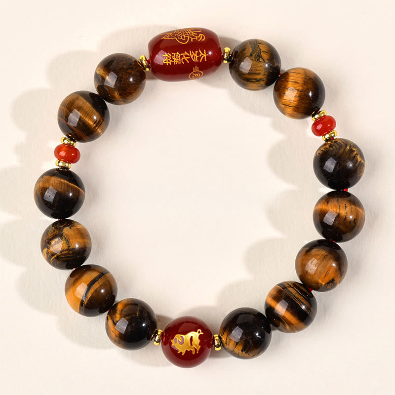 Pulsera protectora de ágata roja con ojo de tigre natural y Buddha Stones del zodiaco chino (12 unidades). - 12 mm (circunferencia de la muñeca 17-18 cm) - Cerdo - image 44