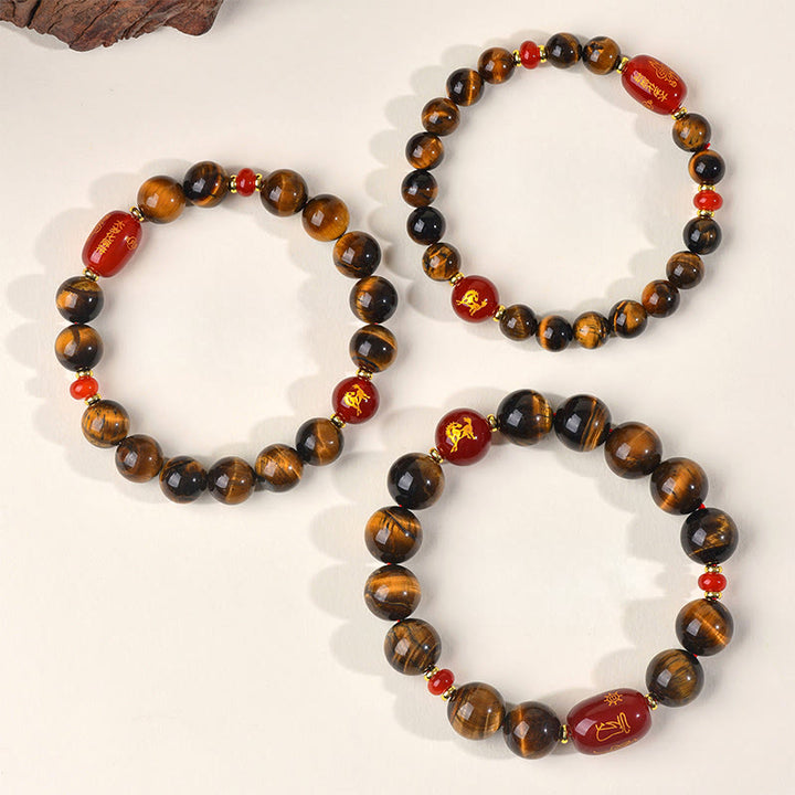Pulsera protectora de ágata roja con ojo de tigre natural y Buddha Stones del zodiaco chino (12 unidades). - image 1