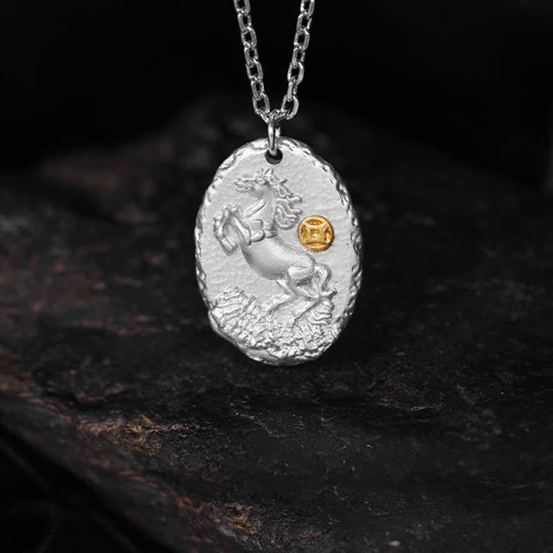 Collar con colgante de la prosperidad, de plata de ley 999, Buddha Stones , Año del Caballo, con cadena de plata de ley 925. - image 1