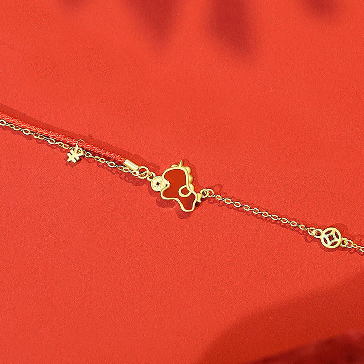 Colgante de plata de ley 925 con dije de moneda del Año del Caballo y Buddha Stones, con ágata roja. - Pulsera de caballo dorado - image 11