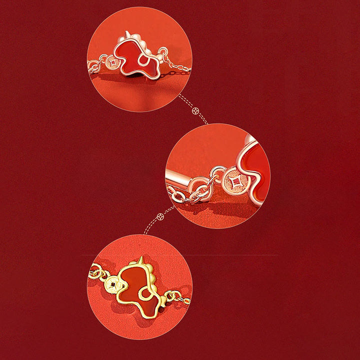 Pulsera de la suerte con dije de moneda de ágata roja y cordón rojo , con Buddha Stones , plata de ley 925, Año del Caballo - image 9