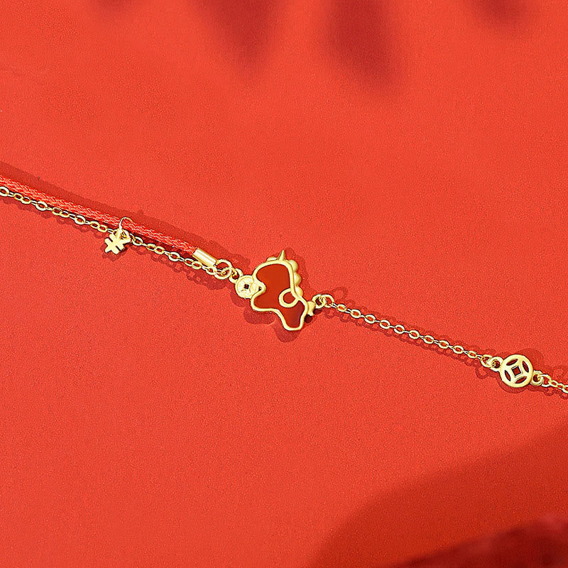 Pendientes asimétricos de protección con moneda de plata de ley 925 y Buddha Stones , con ágata roja, año del caballo. - Pulsera de caballo dorado - image 12