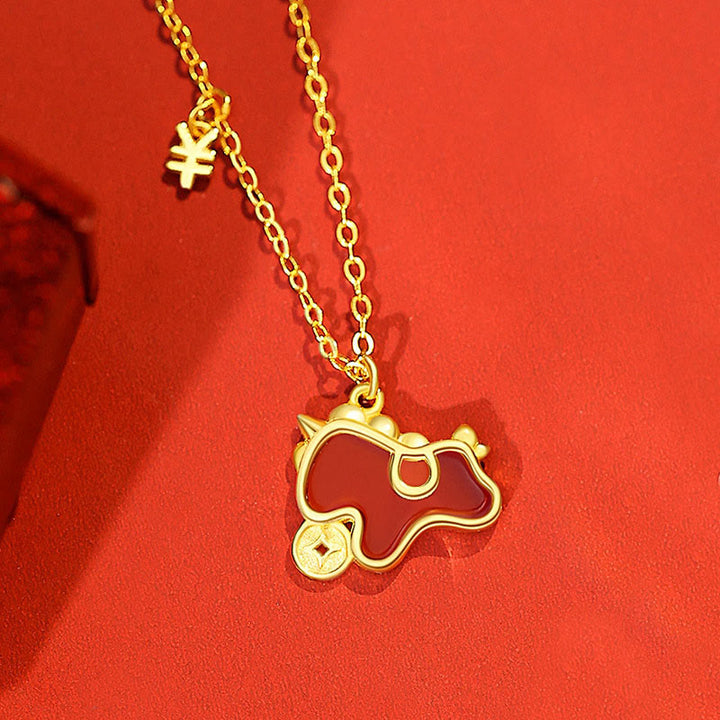Pendientes asimétricos de protección con moneda de plata de ley 925 y Buddha Stones , con ágata roja, año del caballo. - Collar de caballo dorado - image 18