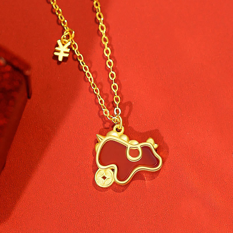 Pendientes asimétricos de protección con moneda de plata de ley 925 y Buddha Stones , con ágata roja, año del caballo. - Collar del caballo dorado - image 19