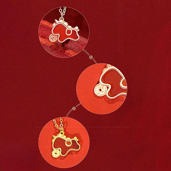Colgante de plata de ley 925 con dije de moneda del Año del Caballo y Buddha Stones, con ágata roja. - image 7
