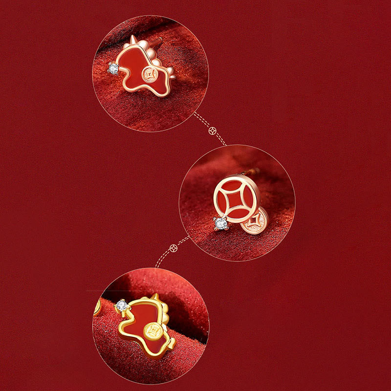 Pendientes asimétricos de protección con moneda de plata de ley 925 y Buddha Stones , con ágata roja, año del caballo. - image 8