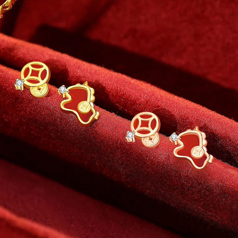 Pendientes asimétricos de protección con moneda de plata de ley 925 y Buddha Stones , con ágata roja, año del caballo. - image 7