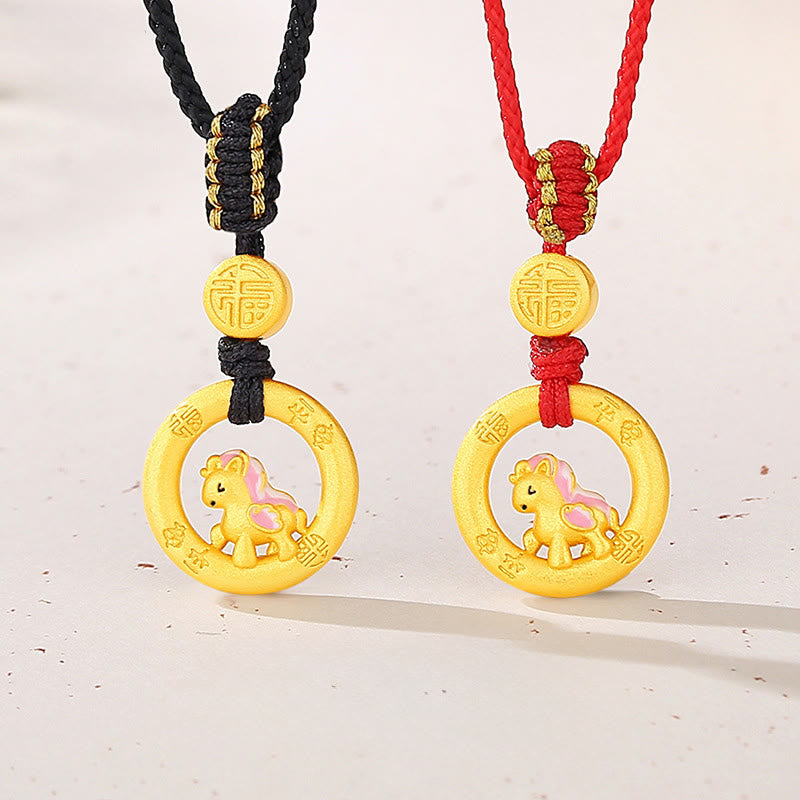 Collar con colgante de la suerte con hebilla de la paz y el personaje Fu, de plata de ley 925 con Buddha Stones y el año del caballo. - image 0