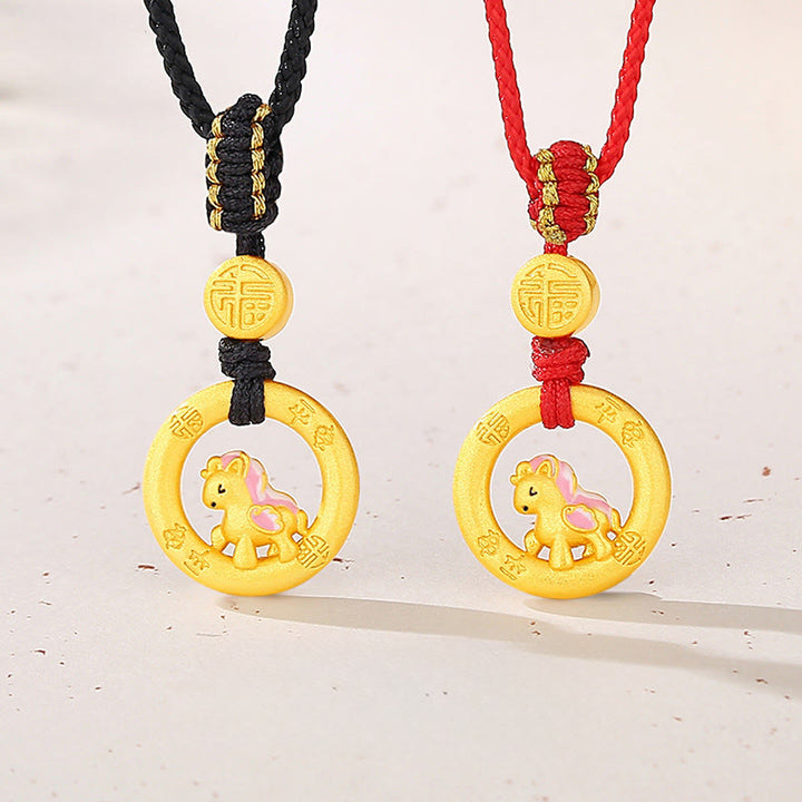 Collar con colgante de la suerte con hebilla de la paz y el personaje Fu, de plata de ley 925 con Buddha Stones y el año del caballo. - image 0