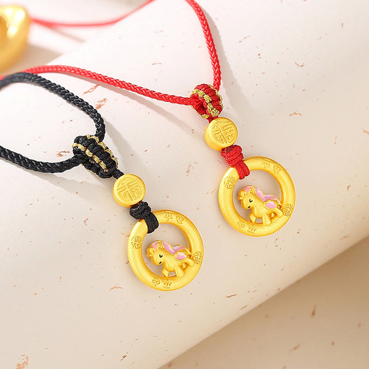 Collar con colgante de la suerte con hebilla de la paz y el personaje Fu, de plata de ley 925 con Buddha Stones y el año del caballo. - image 12