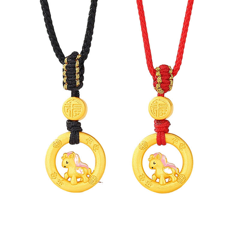 Collar con colgante de la suerte con hebilla de la paz y el personaje Fu, de plata de ley 925 con Buddha Stones y el año del caballo. - image 13