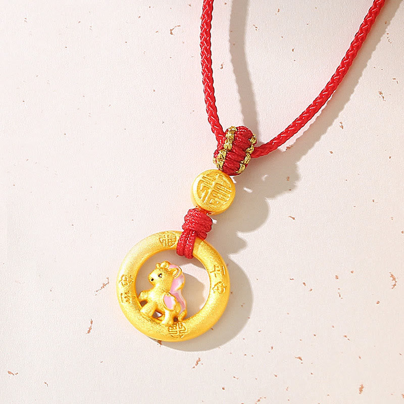 Collar con colgante de la suerte con hebilla de la paz y el personaje Fu, de plata de ley 925 con Buddha Stones y el año del caballo. - Collar de hilo rojo de caballo - image 8