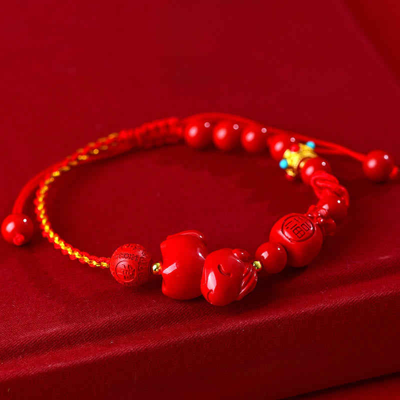 Pulsera de la suerte con forma de bolsa, símbolo de Fu , con Buddha Stones del Año del Caballo y cinabrio natural. - image 1