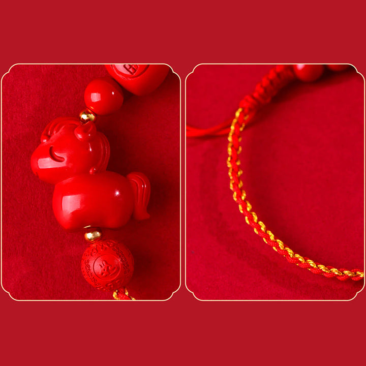 Pulsera de la suerte con forma de bolsa, símbolo de Fu , con Buddha Stones del Año del Caballo y cinabrio natural. - image 5