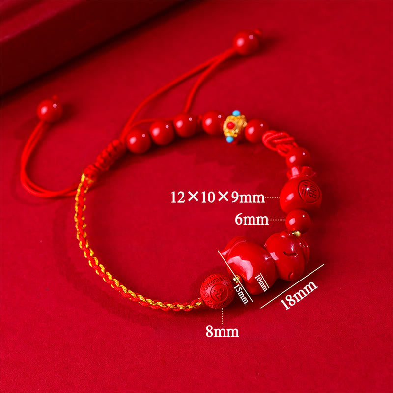 Pulsera de la suerte con forma de bolsa, símbolo de Fu , con Buddha Stones del Año del Caballo y cinabrio natural. - image 6