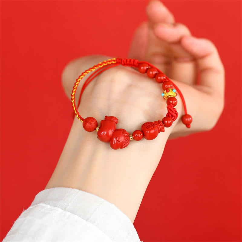 Pulsera de la suerte con forma de bolsa, símbolo de Fu , con Buddha Stones del Año del Caballo y cinabrio natural. - image 3