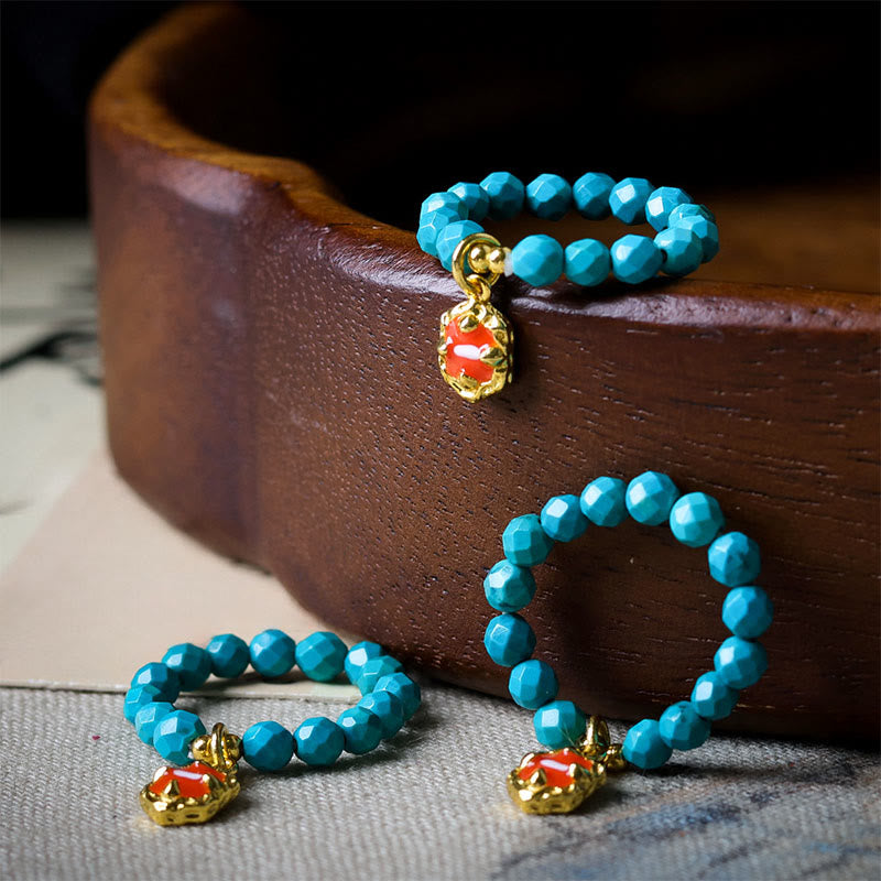 Anillo elástico de alta resistencia con diseño de cuentas facetadas de turquesa ultrafinas de 4 mm de Buddha Stones - image 6