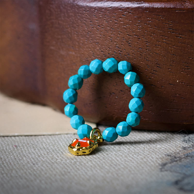 Anillo elástico de alta resistencia con diseño de cuentas facetadas de turquesa ultrafinas de 4 mm de Buddha Stones - image 2