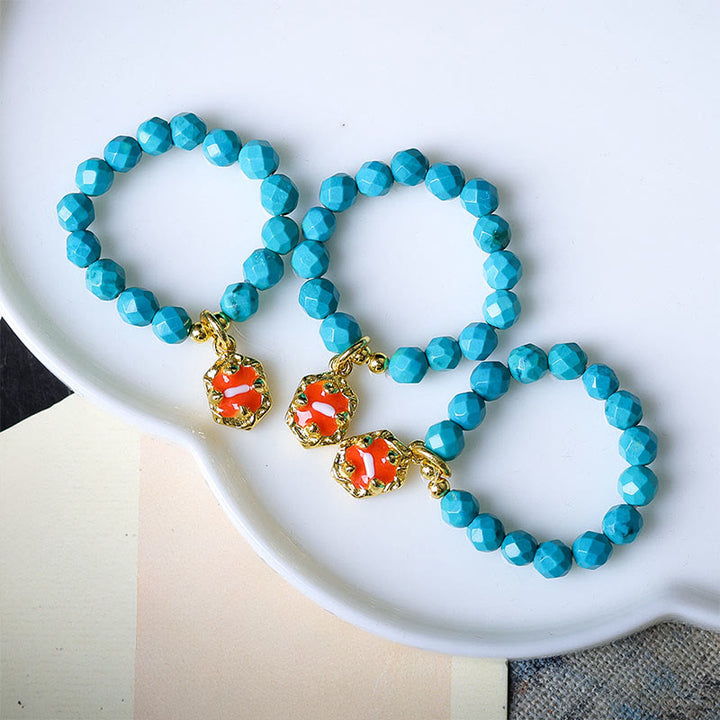 Anillo elástico de alta resistencia con diseño de cuentas facetadas de turquesa ultrafinas de 4 mm de Buddha Stones - image 4