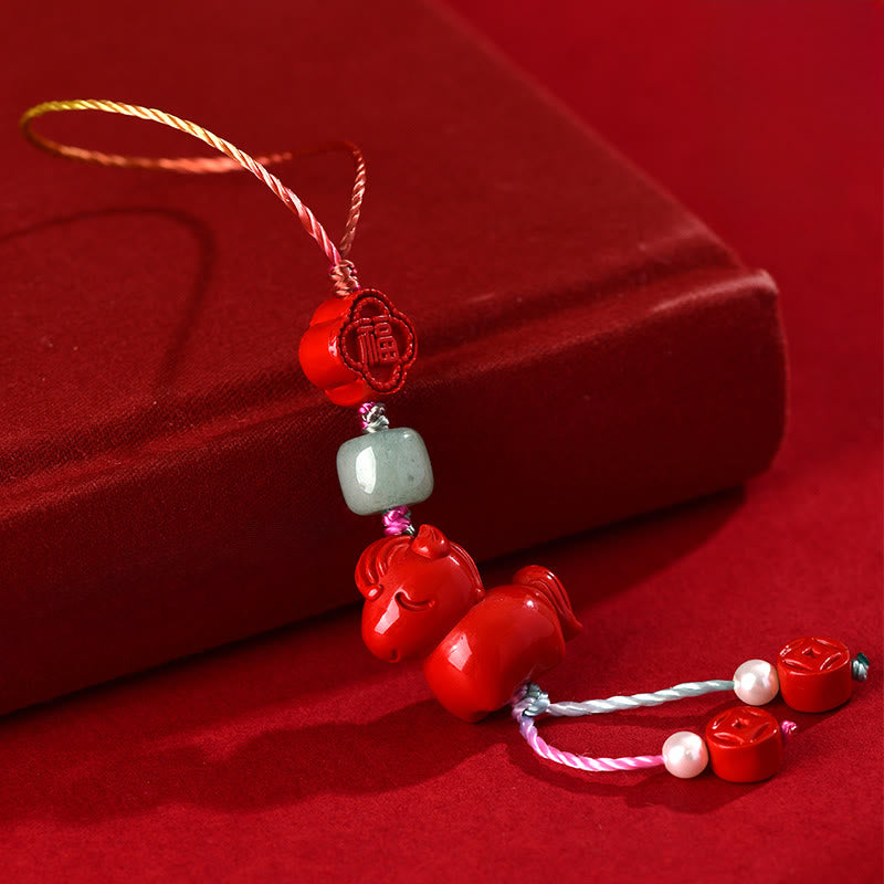 Buddha Stones Año del Caballo Cinabrio Natural Carácter Fu Decoración Colgante para Teléfono - image 1