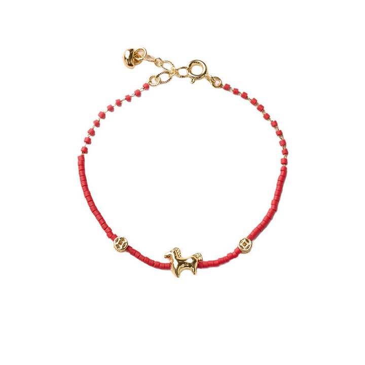 Pulsera de la prosperidad con cristales Liuli rojos del Año del Caballo y plata de ley 925 bañada en oro con Buddha Stones - image 7