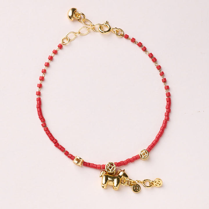 Pulsera de la prosperidad con cristales Liuli rojos del Año del Caballo y plata de ley 925 bañada en oro con Buddha Stones - Pulsera de moneda de caballo - image 11