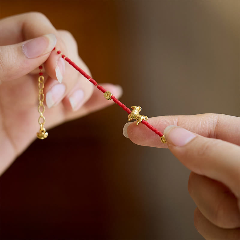 Pulsera de la prosperidad con cristales Liuli rojos del Año del Caballo y plata de ley 925 bañada en oro con Buddha Stones - image 5