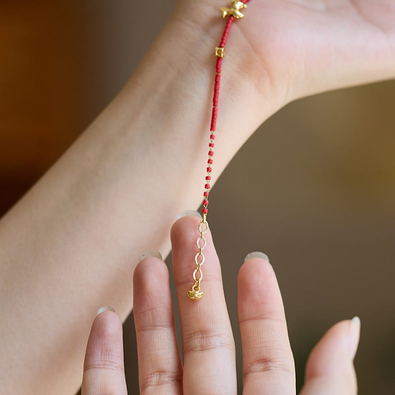 Pulsera de la prosperidad de Buda con Buddha Stones, chapada en oro y plata de ley 925, año del caballo, cristal Liuli rojo. - image 4