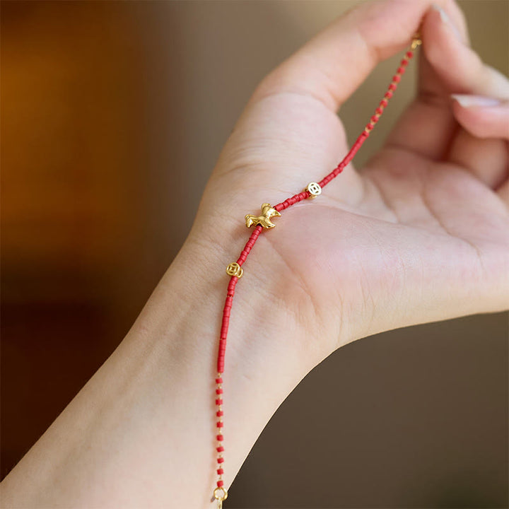Pulsera de la prosperidad con cristales Liuli rojos del Año del Caballo y plata de ley 925 bañada en oro con Buddha Stones - image 3
