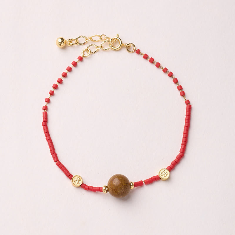 Pulsera de la prosperidad de Buda con Buddha Stones, chapada en oro y plata de ley 925, año del caballo, cristal Liuli rojo. - Pulsera de cuentas marrones - image 19