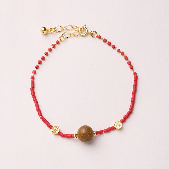 Pulsera de la prosperidad de Buda con Buddha Stones, chapada en oro y plata de ley 925, año del caballo, cristal Liuli rojo. - Pulsera de cuentas marrones - image 19