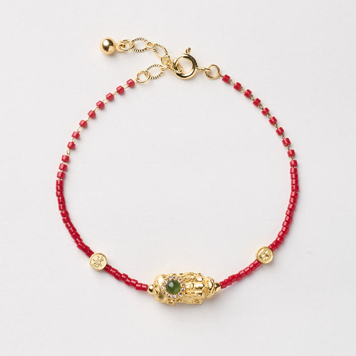 Pulsera de la prosperidad de Buda con Buddha Stones, chapada en oro y plata de ley 925, año del caballo, cristal Liuli rojo. - Pulsera Pixiu - image 21