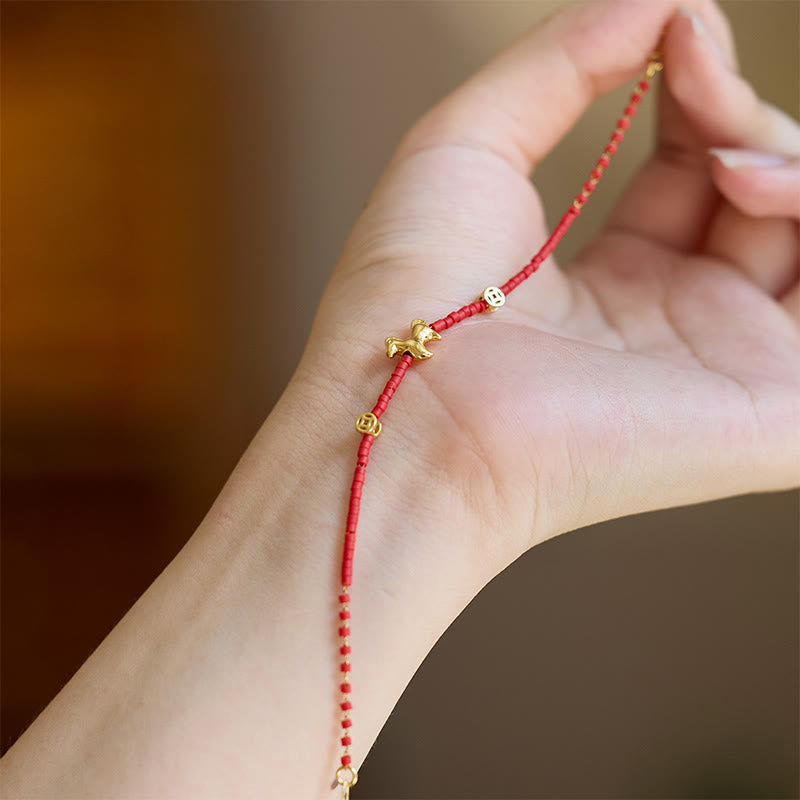Pulsera de la prosperidad de Buda con Buddha Stones, chapada en oro y plata de ley 925, año del caballo, cristal Liuli rojo. - image 3