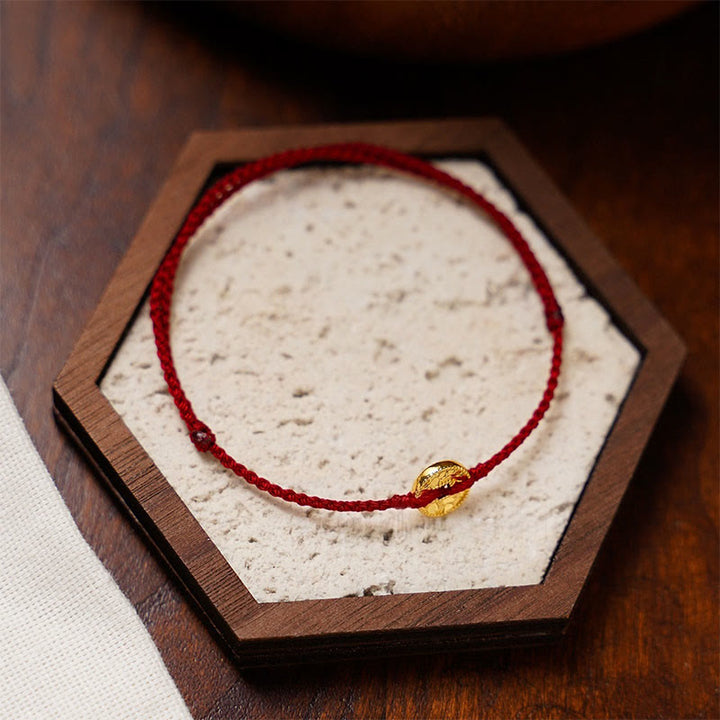 Pulsera tobillera ajustable con dije de monedas de cobre hechas a mano con Buddha Stones y cordón trenzado. - Tobillera roja - image 11