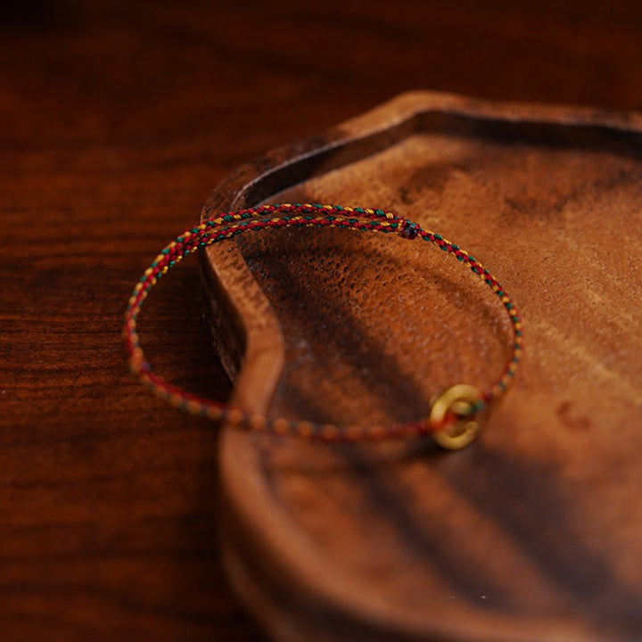 Pulsera tobillera ajustable con dije de monedas de cobre hechas a mano con Buddha Stones y cordón trenzado. - image 5