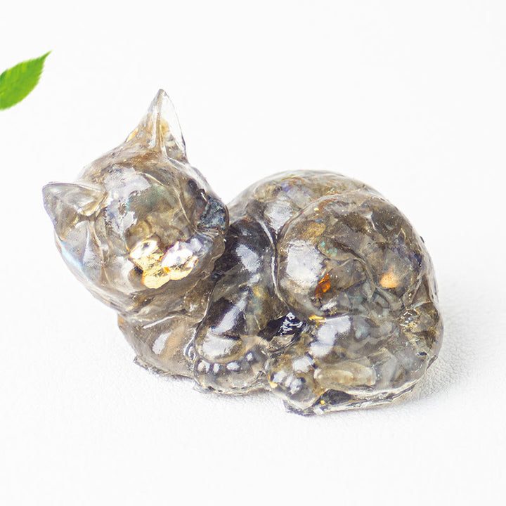 Buddha Stones, fragmento de cristal, resina epoxi, decoración pequeña con forma de gato.  - Labradorita (32*43*53 mm) - image 13